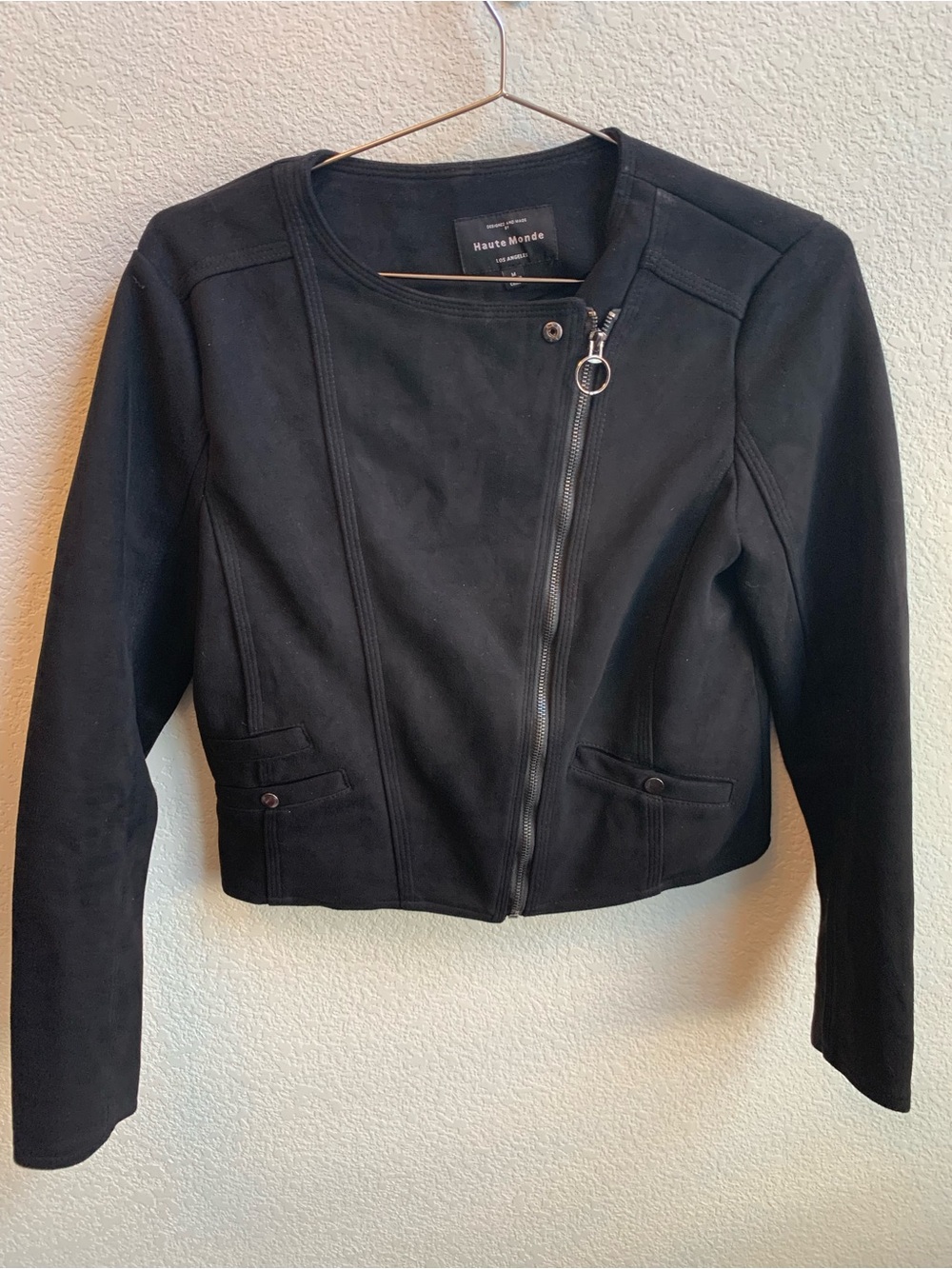 Haute Monde Black Asymmetric Zip Suede-Style Jacket